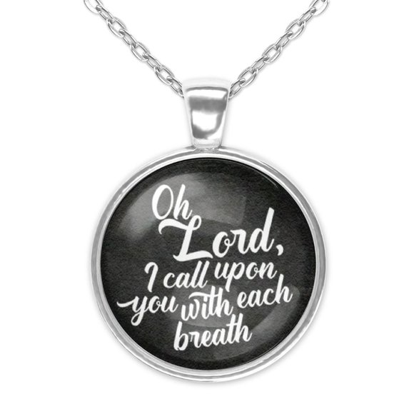 Hand Crafted Jewelry - I Call Upon You Christian Faith Glass Pendant Necklace Minimalist Black